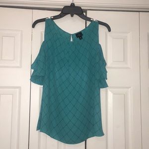 Teal/black pattern cold shoulder top